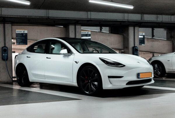 Electric vehicle in garage